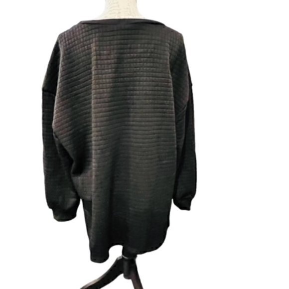 🛍️2 for $25 Sale🛍️ Black Waffle Square Crew Neck Sweatshirt 1X Cozy - Picture 10 of 14